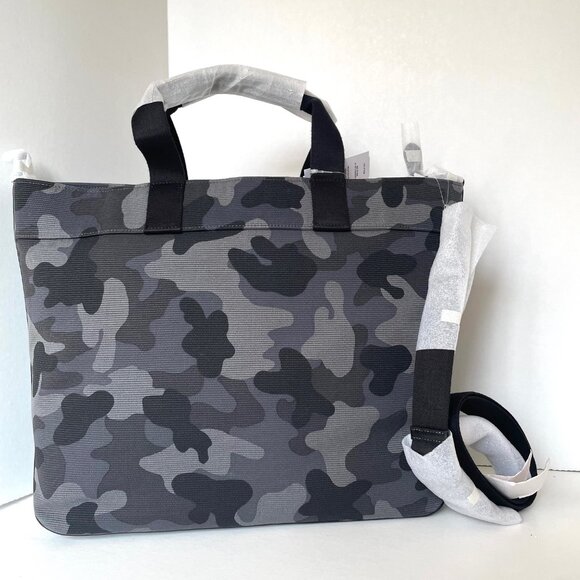 Coach Tote 38 CY805 Large Gray Camo Canvas Leather Carryall Shoulder Bag - Picture 2 of 9
